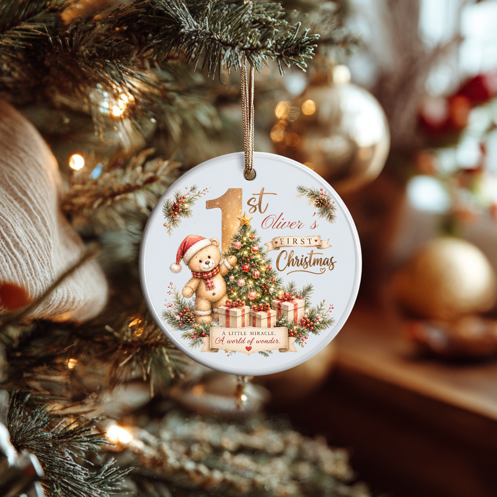 Personalized Teddy Bear Baby’s 1st Christmas Ornament 2026, Christmas Tree Ornaments