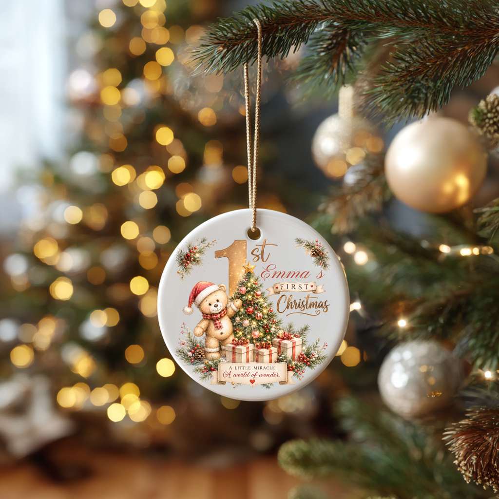 Personalized Teddy Bear Baby’s 1st Christmas Ornament 2026, Christmas Tree Ornaments