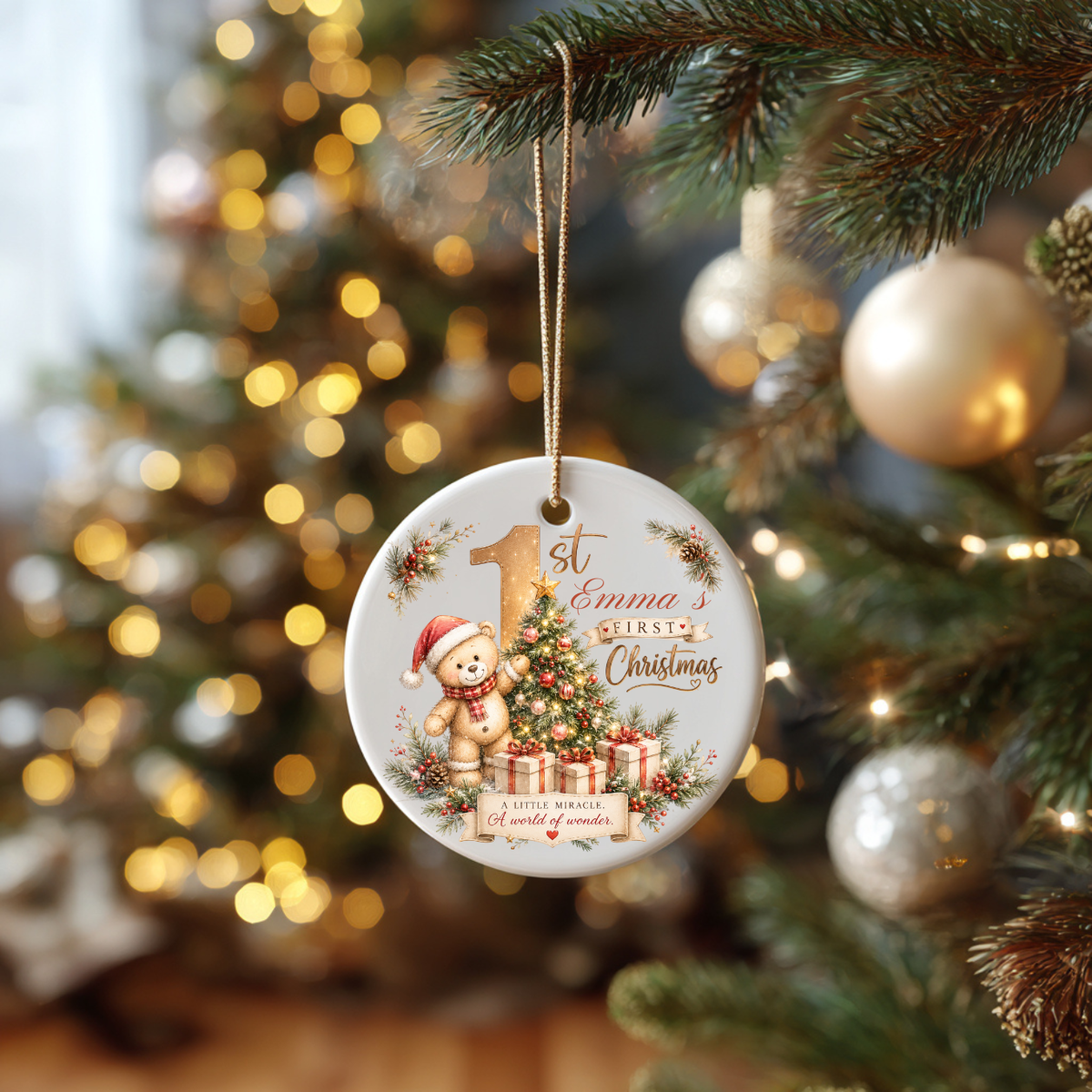 Personalized Teddy Bear Baby’s 1st Christmas Ornament 2026, Christmas Tree Ornaments