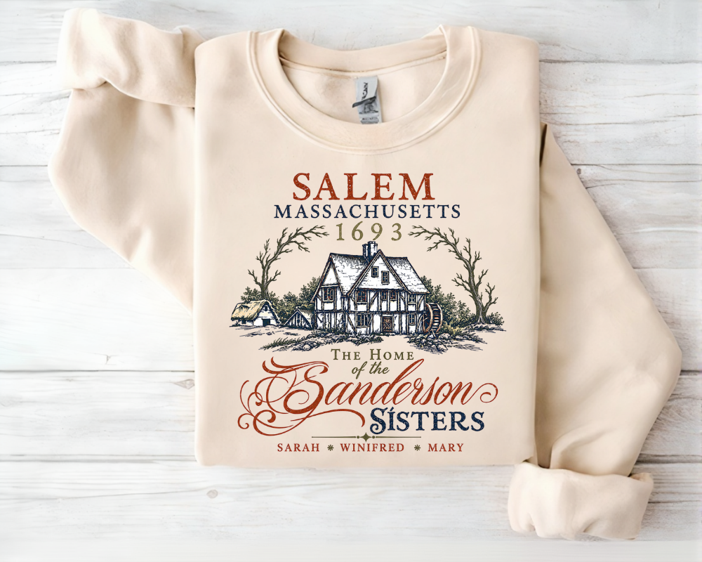Salem Massachusetts 1693, Vintage Witch House Halloween Sweatshirt, Salem Witch Crewneck, Spooky Season Fall Shirt, Gothic Halloween Gift for Women
