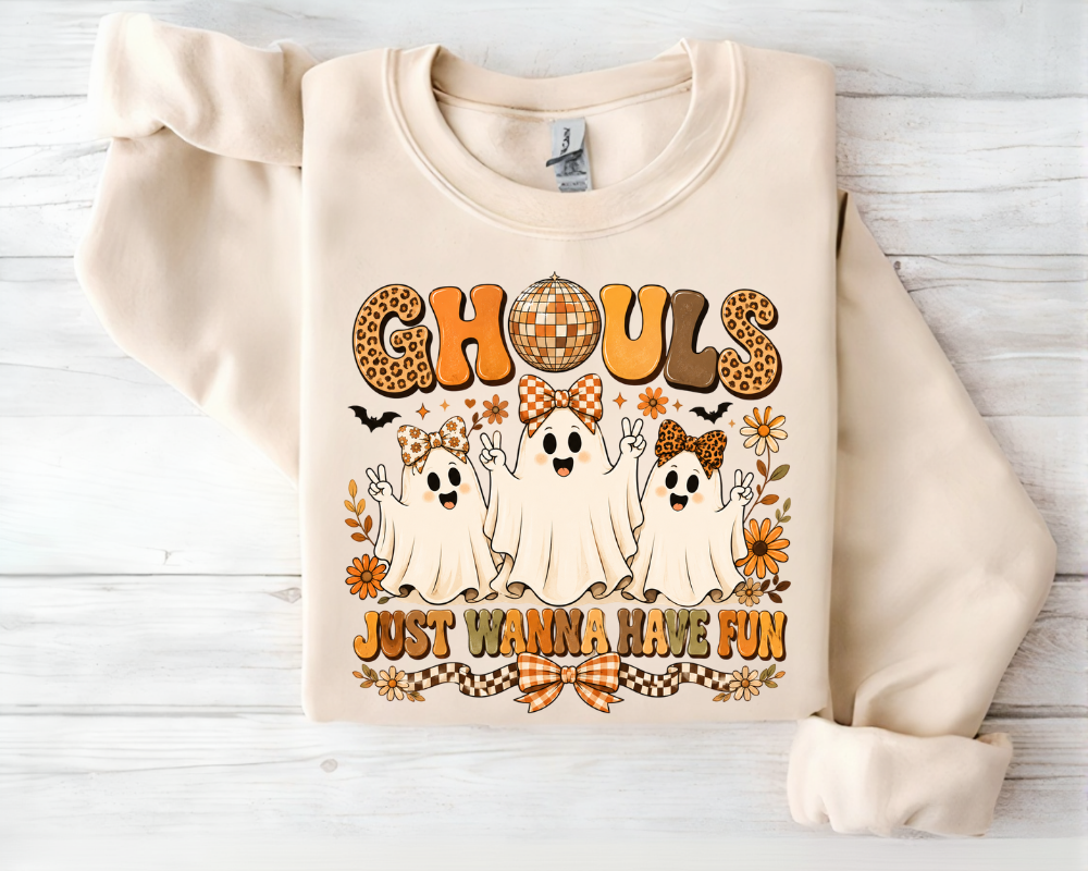 Cute Ghost Halloween Sweatshirt, Ghouls Just Wanna Have Fun Crewneck, Spooky Season Shirt, Retro Halloween Sweatshirt, Gift for Women
