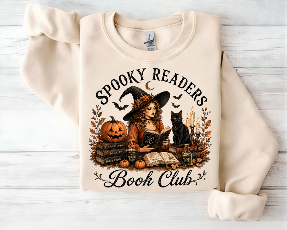 Spooky Readers Book Club Sweatshirt, Halloween Book Lover Crewneck, Witch Reading Sweatshirt for Women