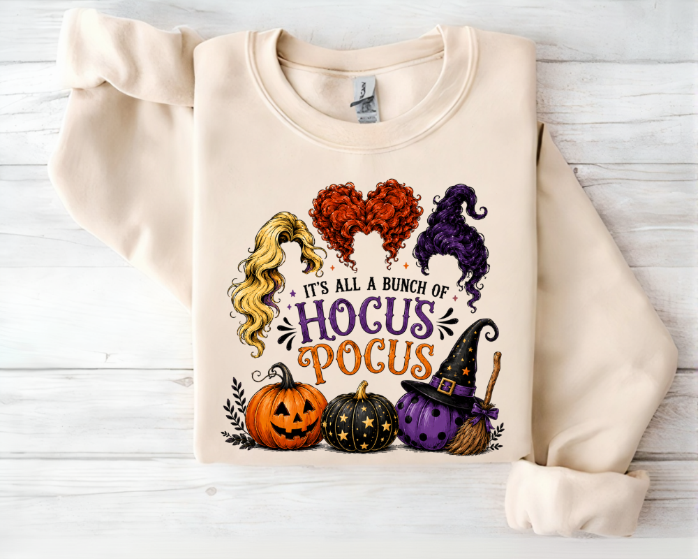 It's All a Bunch of Hocus Pocus, Witch Sisters Halloween Sweatshirt, Vintage Spooky Season Crewneck, Sanderson Inspired Fall Graphic, Halloween Gift for Women
