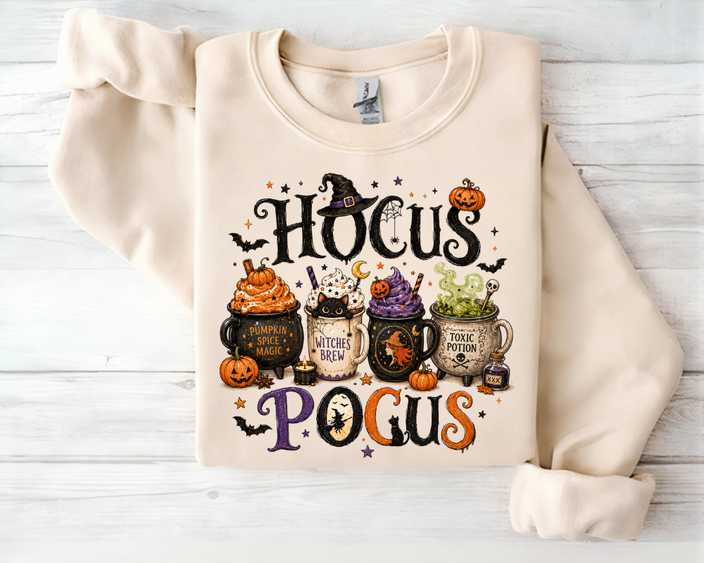 Hocus Pocus Halloween Sweatshirt, Witch Coffee Crewneck, Pumpkin Spice Magic Shirt, Spooky Season Graphic Pullover, Fall Gift for Women
