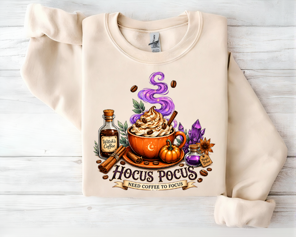 Hocus Pocus Coffee Lover Sweatshirt, Cozy Halloween Witch Crewneck, Fall Gift for Her