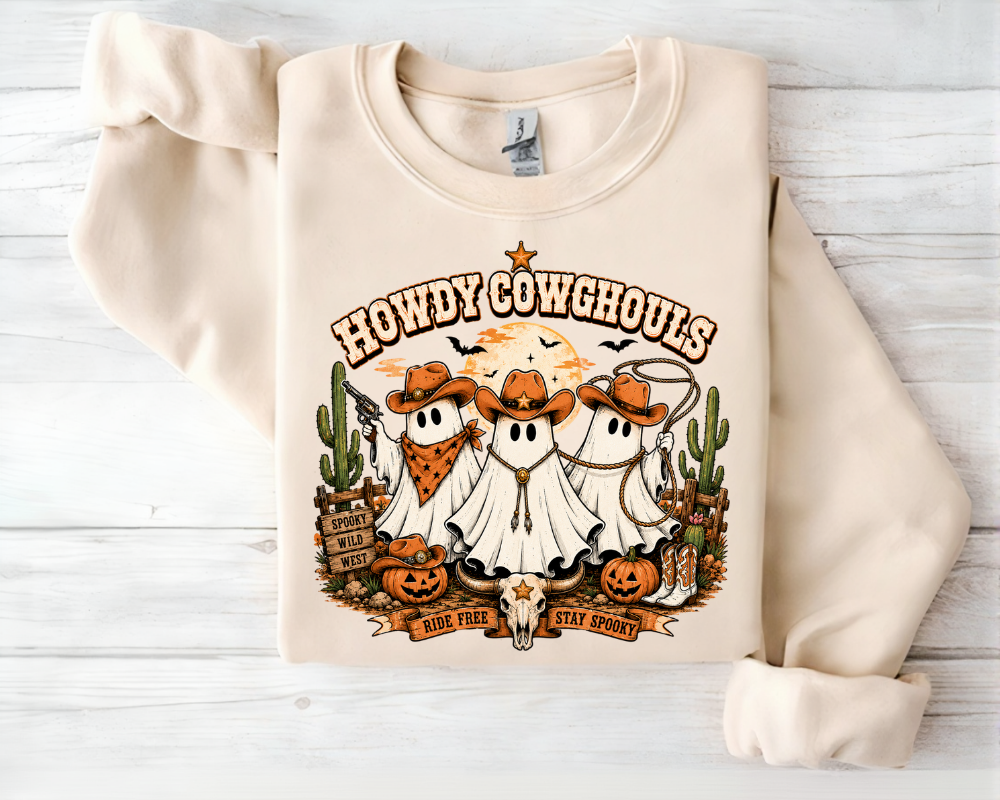 Howdy Cowghouls Sweatshirt, Western Halloween Ghost Crewneck, Cowgirl Ghost Shirt, Cute Country Halloween Gifts