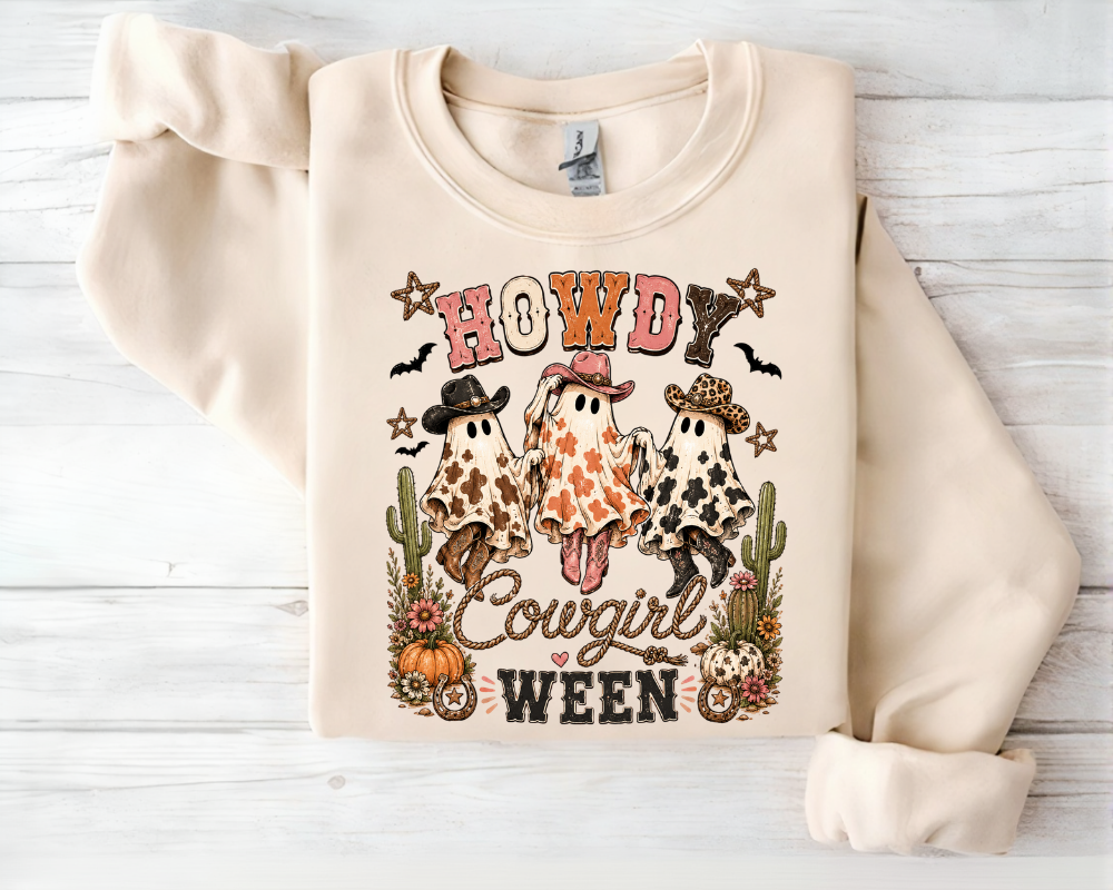 Howdy Cowgirlween Sweatshirt, Western Ghost Halloween Crewneck, Cowboy Ghost Fall Shirt, Cute Autumn Gift for Women