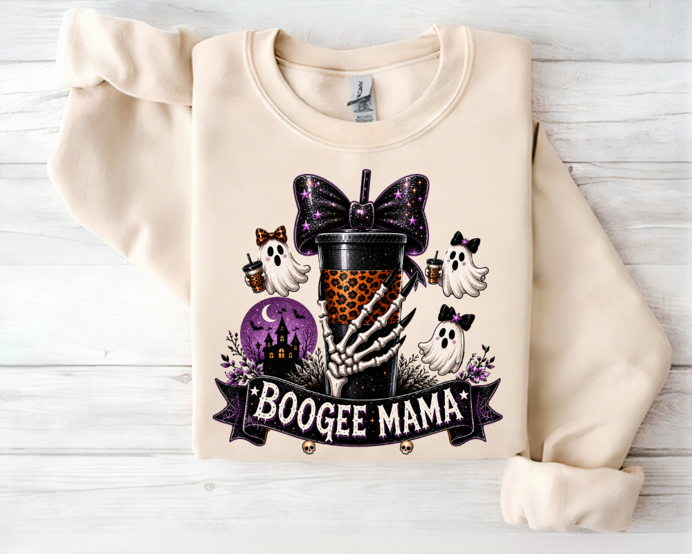 Boogee Mama Sweatshirt, Ghost Halloween Sweatshirt, Spooky Season Coffee Crewneck, Cute Coquette Halloween Shirt, Gift for Women