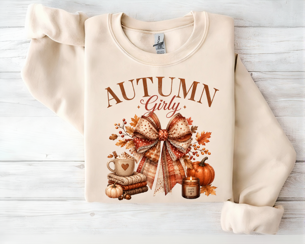 Cozy Autumn Girly Fall Sweatshirt, Coquette Autumn Bow Shirt, Pumpkin Spice Season Crewneck, Cute Fall Aesthetic Gift
