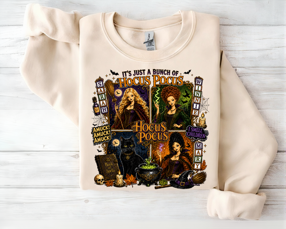 It's Just a Bunch of Hocus Pocus Sweatshirt, Halloween Witch Sweatshirt, Spooky Season Crewneck, Cute Fall Halloween Shirt, Witchy Autumn Gift for Women