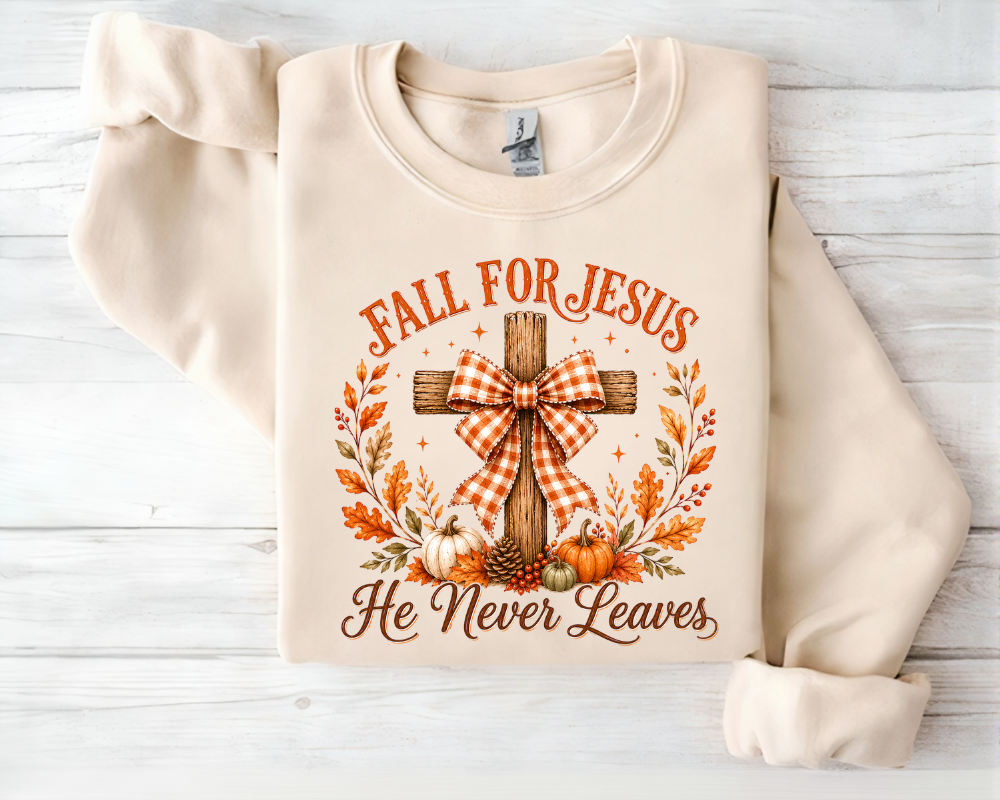 Fall for Jesus Christian Sweatshirt, Autumn Cross Crewneck, Faith Gift for Women