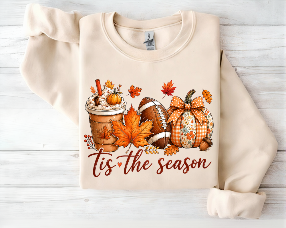 Cozy Autumn Tis the Season Fall Sweatshirt, Pumpkin Spice Football Sweatshirt