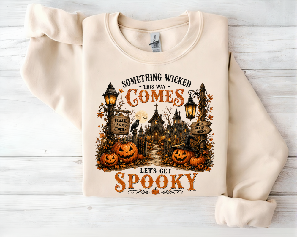 Something Wicked This Way Comes, Vintage Halloween Sweatshirt, Haunted House Pumpkin Shirt, Spooky Season Graphic Crewneck, Fall Halloween Gift for Women