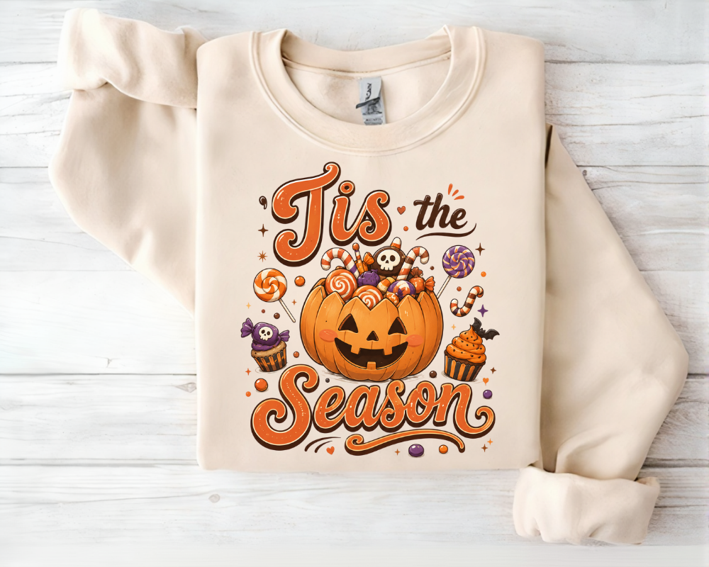 Pumpkin Halloween Sweatshirt, Tis The Season Crewneck, Spooky Season Graphic Shirt, Jack O Lantern Fall Sweatshirt, Cute Halloween Gift