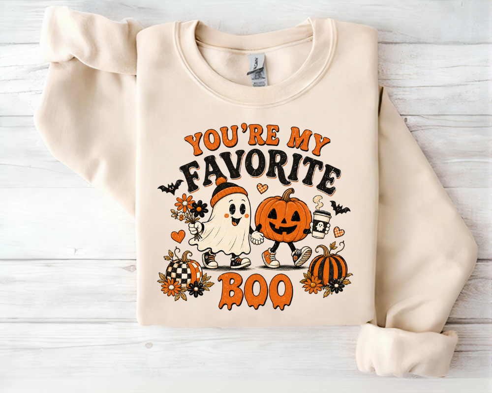 You're My Favorite Boo - Halloween Ghost Sweatshirt, Cozy Fall Ghost & Pumpkin Fall Hoodie, Spooky Season, Gift for Women