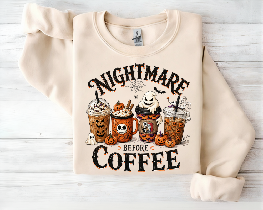 Nightmare Before Coffee Halloween Sweatshirt, Spooky Ghost Coffee Shirt, Pumpkin Spice Season Crewneck, Cute Fall Coffee Gift