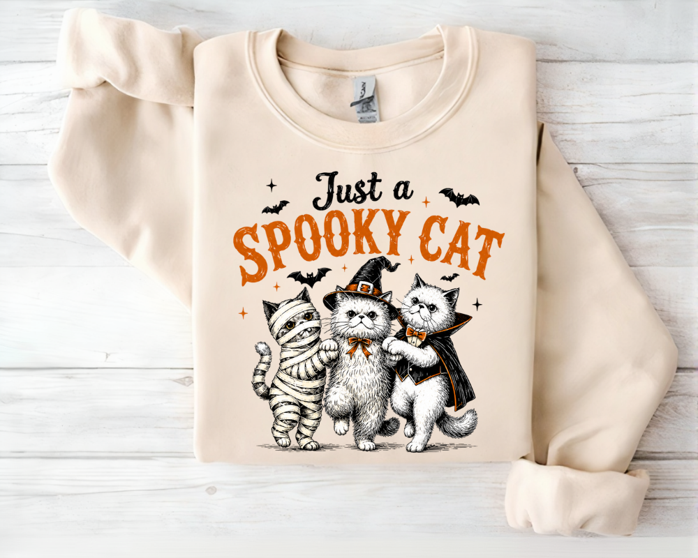 Just a Spooky Cat Halloween Sweatshirt, Cute Cat Ghost Crewneck, Halloween Gift for Cat Lovers