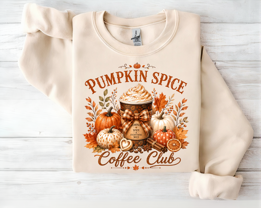 Pumpkin Spice Coffee Club Sweatshirt, Fall Sweatshirt, Autumn Coffee Crewneck for Women