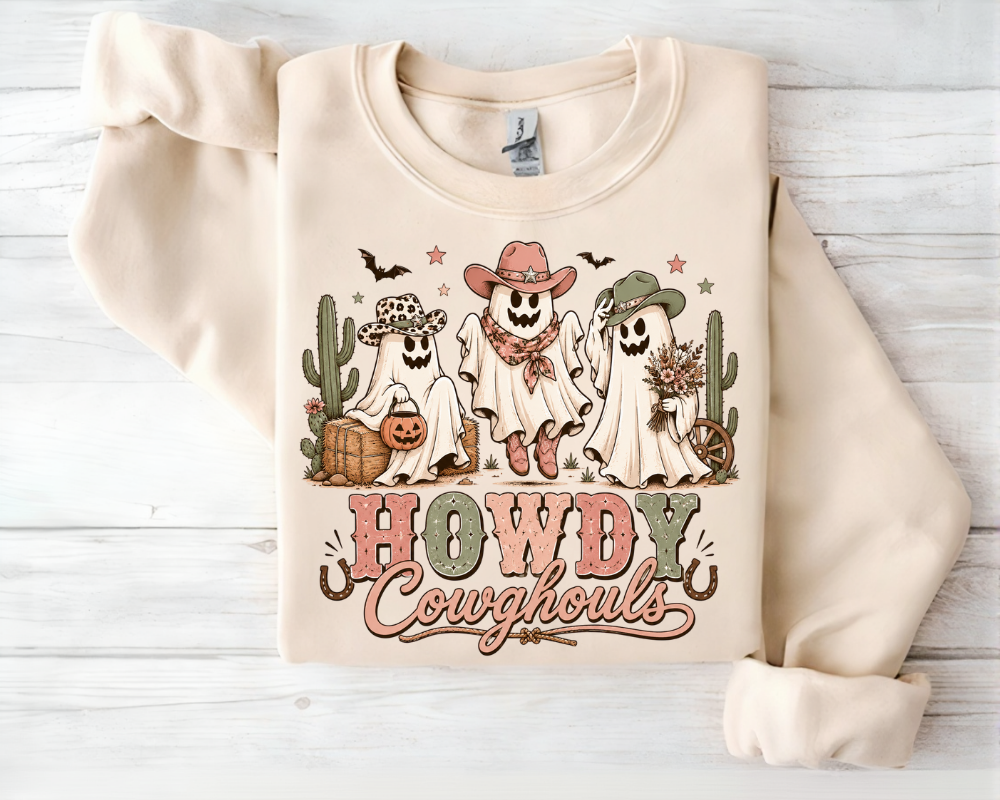 Howdy Cowghouls Sweatshirt, Western Halloween Cowgirl Ghost Crewneck, Cute Country Ghost Shirt, Fall Western Gift for Women
