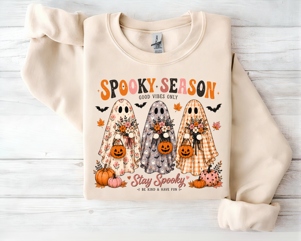 Spooky Season Ghost Sweatshirt, Cute Floral Ghost Halloween Shirt, Coquette Fall Crewneck, Pumpkin Ghost Sweatshirt, Cute Halloween Gift