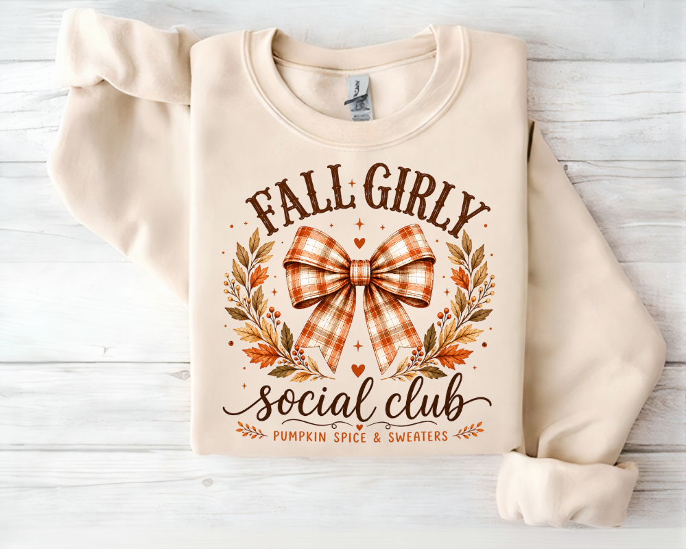 Fall Girly Social Club Sweatshirt, Coquette Bow Fall Sweatshirt, Pumpkin Spice Autumn Shirt, Cute Fall Graphic Crewneck, Cozy Fall Outfit for Women