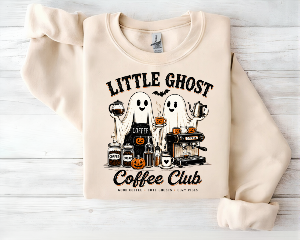 Little Ghost Coffee Club Sweatshirt, Cute Halloween Coffee Lover Crewneck, Cozy Fall Gift for Her