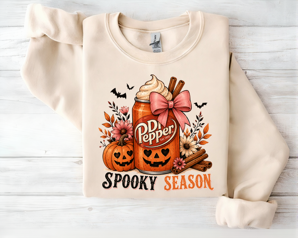 Cute Pumpkin Soda Sweatshirt, Spooky Season Crewneck, Fall Halloween Shirt, Pink Bow Autumn Sweatshirt, Halloween Gift for Women