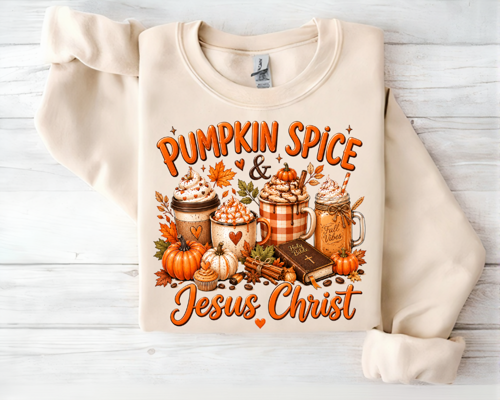 Pumpkin Spice Christian Sweatshirt, Faith Fall Coffee Sweatshirt, Jesus Christ Autumn Crewneck