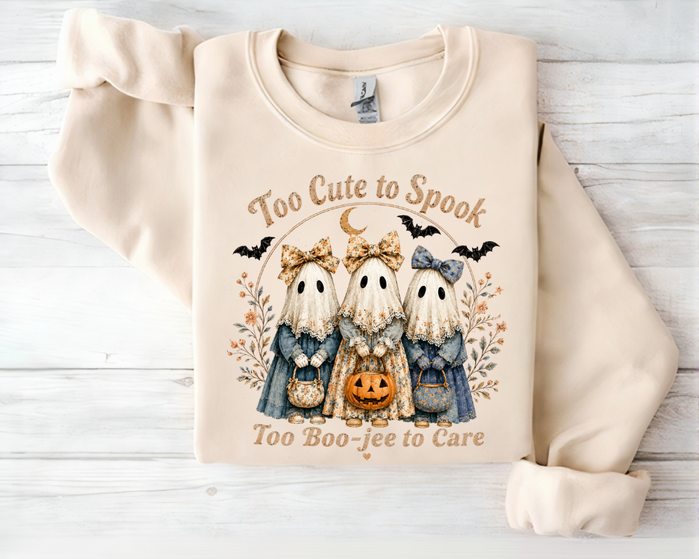Too Cute to Spook Sweatshirt, Cute Ghost Halloween Crewneck, Coquette Ghost Sweatshirt, Spooky Season Fall Shirt, Halloween Gift for Women