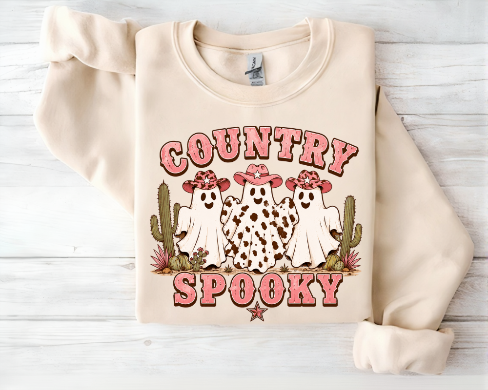 Western Halloween Ghost Sweatshirt – Cute Cowgirl Ghost Crewneck for Women