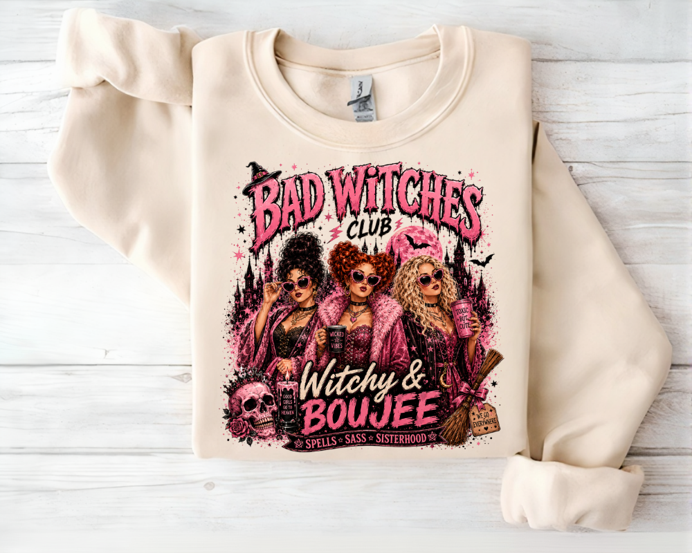 Bad Witches Club Sweatshirt, Witchy & Boujee Crewneck, Halloween Witch Sweatshirt, Spooky Season Shirt, Halloween Gift for Women