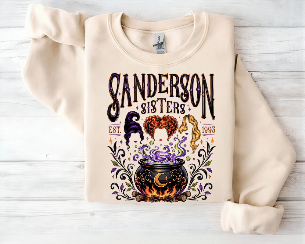 Witch Sisters Cauldron Sweatshirt, Vintage Halloween Crewneck, Hocus Pocus Inspired Spooky Season Shirt, Witchy Fall Graphic Pullover, Halloween Gift for Women