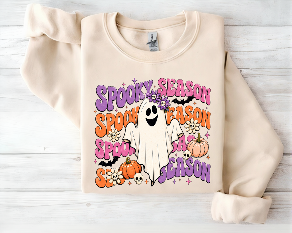 Spooky Season Ghost Halloween Sweatshirt, Retro Halloween Sweatshirt for Women