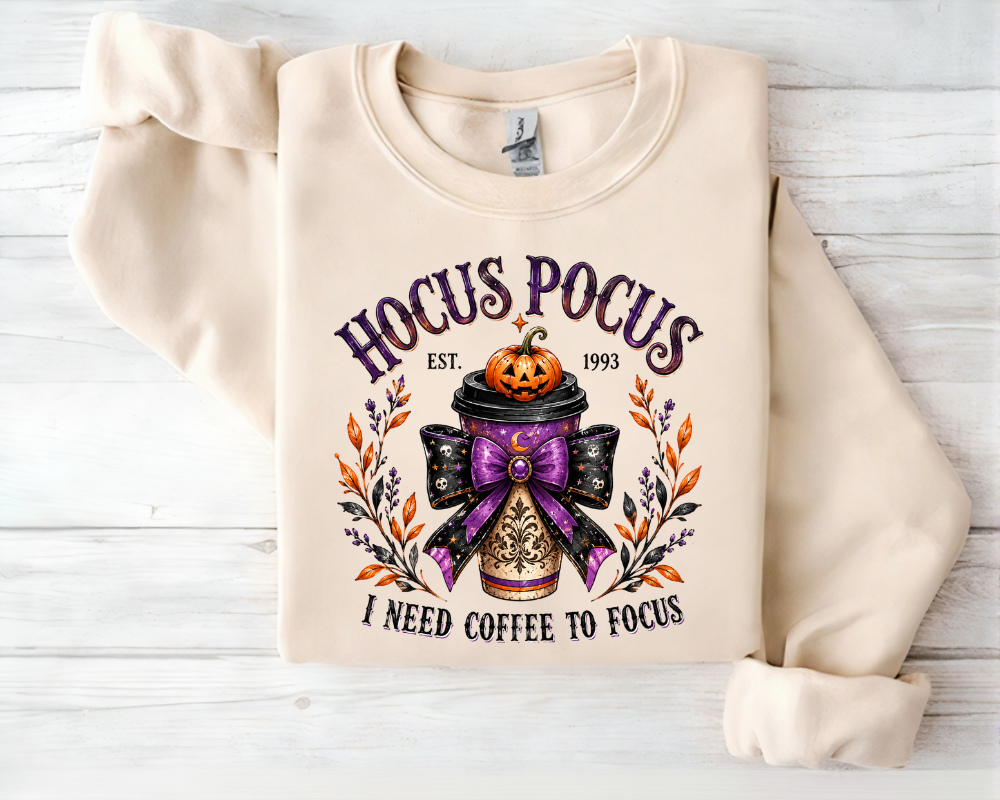 Spooky Brew - I Need Coffee To Focus Halloween Sweatshirt, Witch Coffee Lover Crewneck, Vintage Spooky Season Shirt, Fall Graphic Gift for Women