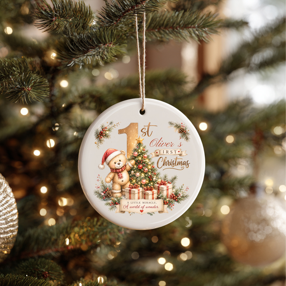 Personalized Teddy Bear Baby’s 1st Christmas Ornament 2026, Christmas Tree Ornaments