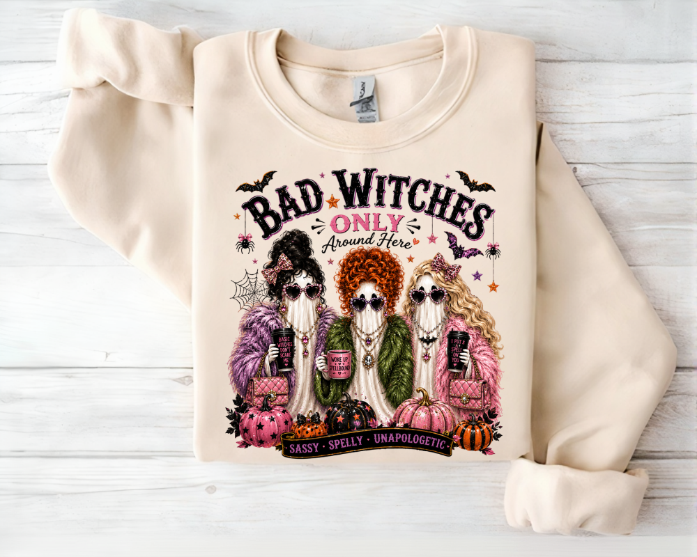 Bad Witches Sweatshirt, Funny Halloween Ghost Shirt, Witchy Coquette Crewneck, Spooky Best Friends Gift