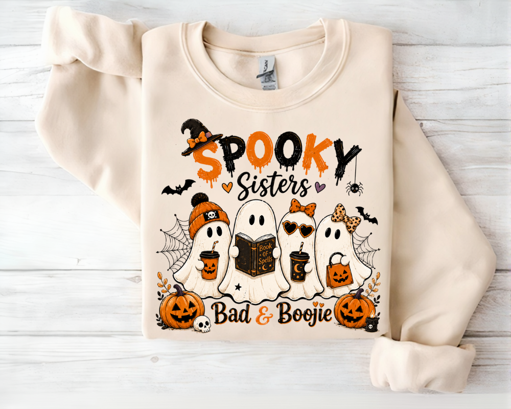 Spooky Sisters Halloween Ghost Sweatshirt, Spooky Season Crewneck, Cute Ghost Shirt, Bestie Gift for Women