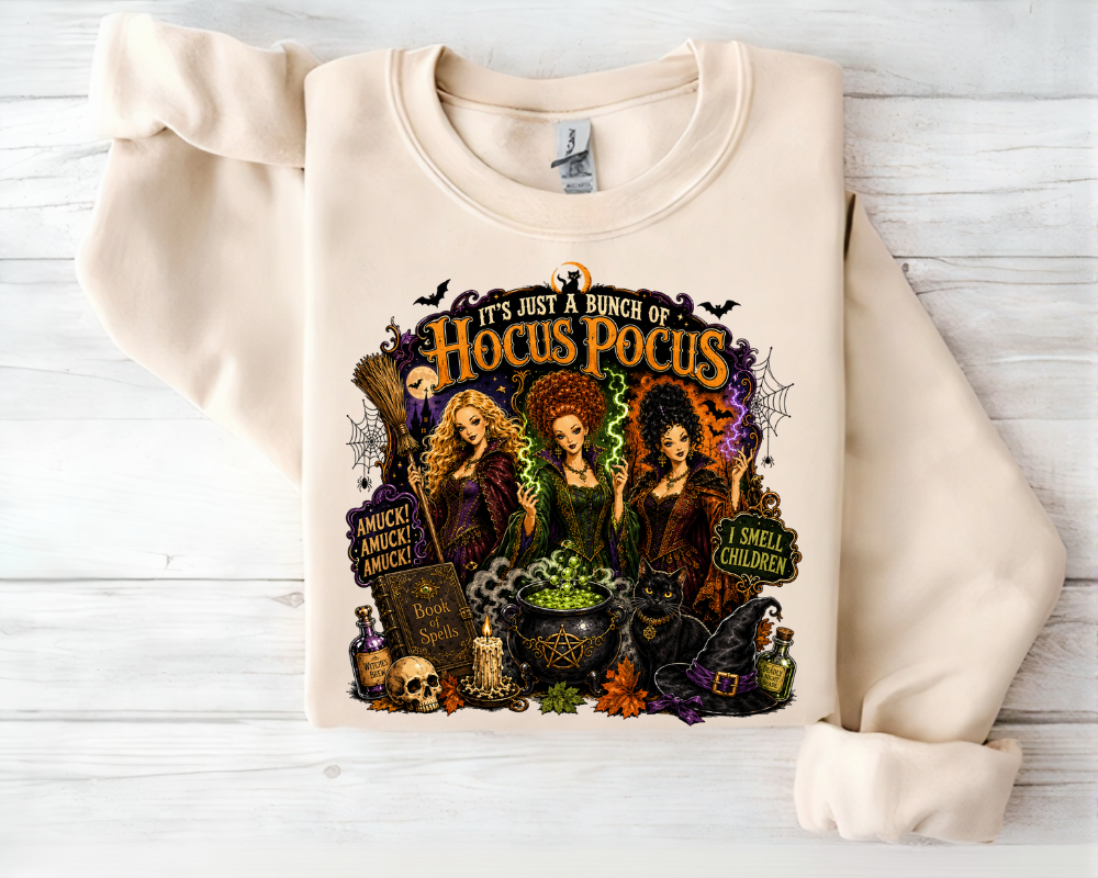 It's Just a Bunch of Hocus Pocus Sweatshirt, Halloween Witch Sweatshirt, Spooky Season Crewneck, Fall Halloween Shirt, Witchy Gift for Women
