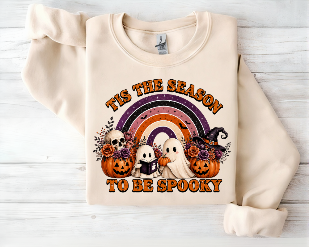 Tis the Season to Be Spooky Halloween Sweatshirt, Cute Ghost and Pumpkin Halloween Sweatshirt