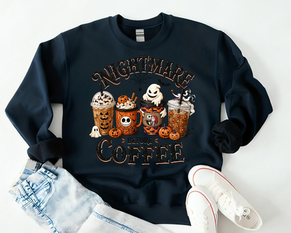 Nightmare Before Coffee Halloween Sweatshirt, Spooky Ghost Coffee Shirt, Pumpkin Spice Season Crewneck, Cute Fall Coffee Gift