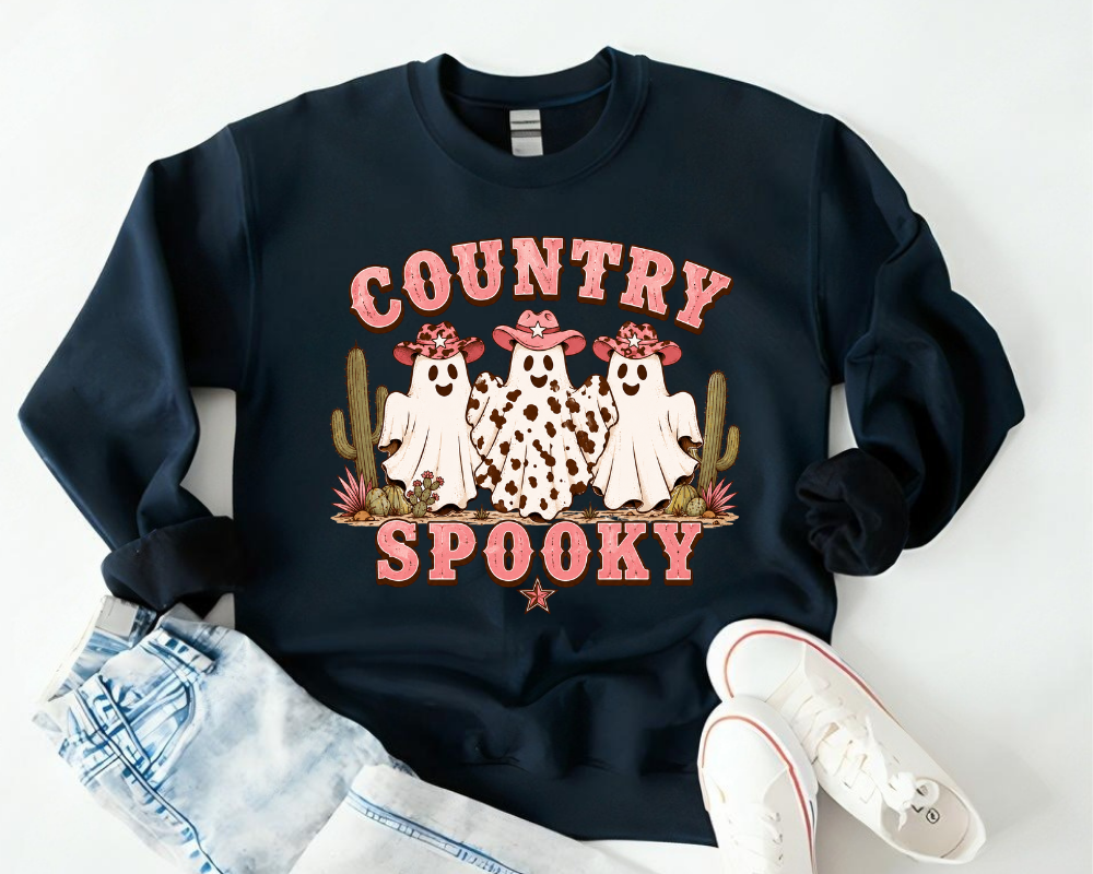 Western Halloween Ghost Sweatshirt – Cute Cowgirl Ghost Crewneck for Women