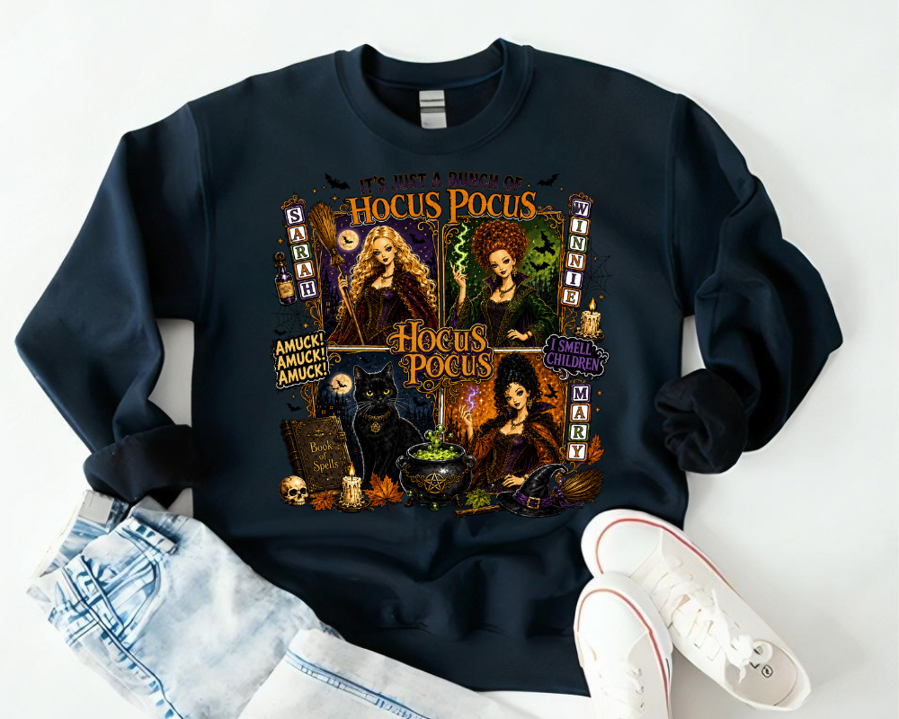 It's Just a Bunch of Hocus Pocus Sweatshirt, Halloween Witch Sweatshirt, Spooky Season Crewneck, Cute Fall Halloween Shirt, Witchy Autumn Gift for Women
