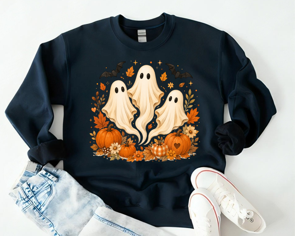Cute Ghost Halloween Sweatshirt, Spooky Season Ghost Crewneck, Pumpkin Fall Sweatshirt, Coquette Ghost Shirt, Cute Halloween Gift