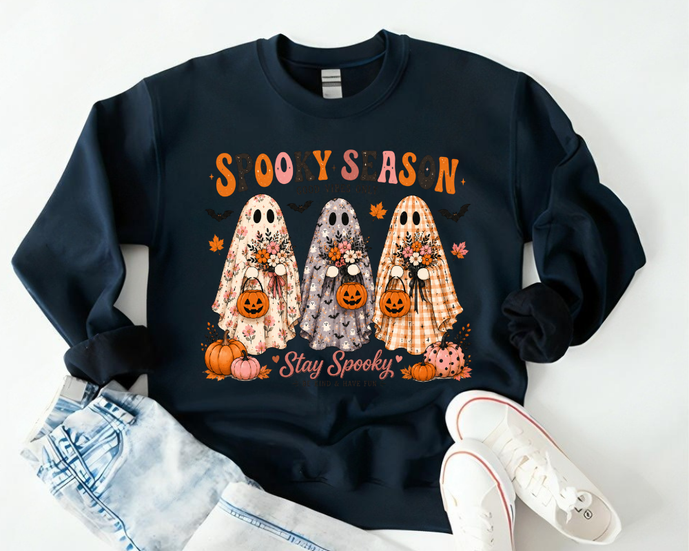 Spooky Season Ghost Sweatshirt, Cute Floral Ghost Halloween Shirt, Coquette Fall Crewneck, Pumpkin Ghost Sweatshirt, Cute Halloween Gift