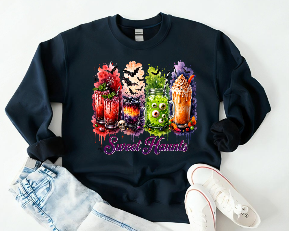 Sweet Haunts Halloween Sweatshirt, Spooky Cocktail Drinks Sweatshirt