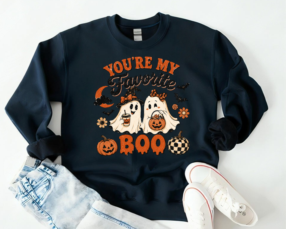 You're My Favorite Boo - Halloween Ghost Sweatshirt, Cozy Fall Graphic Hoodie, Spooky Season Sweater, Gift for Women