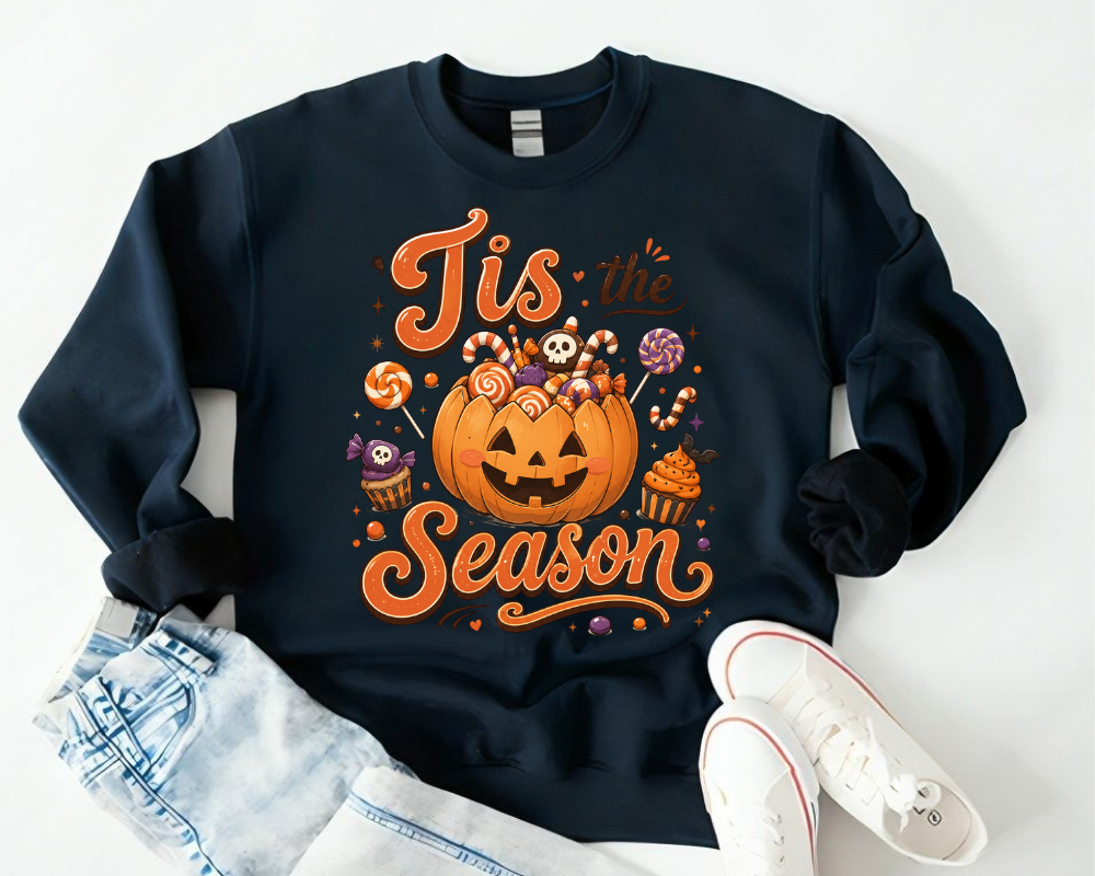 Pumpkin Halloween Sweatshirt, Tis The Season Crewneck, Spooky Season Graphic Shirt, Jack O Lantern Fall Sweatshirt, Cute Halloween Gift