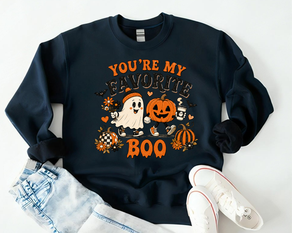 You're My Favorite Boo - Halloween Ghost Sweatshirt, Cozy Fall Ghost & Pumpkin Fall Hoodie, Spooky Season, Gift for Women