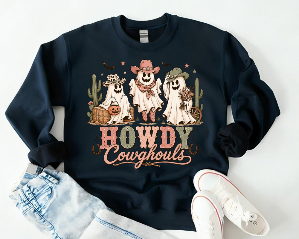 Howdy Cowghouls Sweatshirt, Western Halloween Cowgirl Ghost Crewneck, Cute Country Ghost Shirt, Fall Western Gift for Women