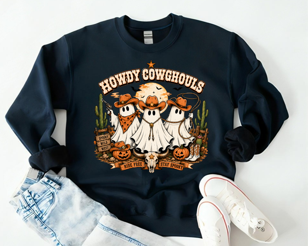 Howdy Cowghouls Sweatshirt, Western Halloween Ghost Crewneck, Cowgirl Ghost Shirt, Cute Country Halloween Gifts